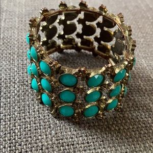 Faux Jade and Gold Stretch Bracelet